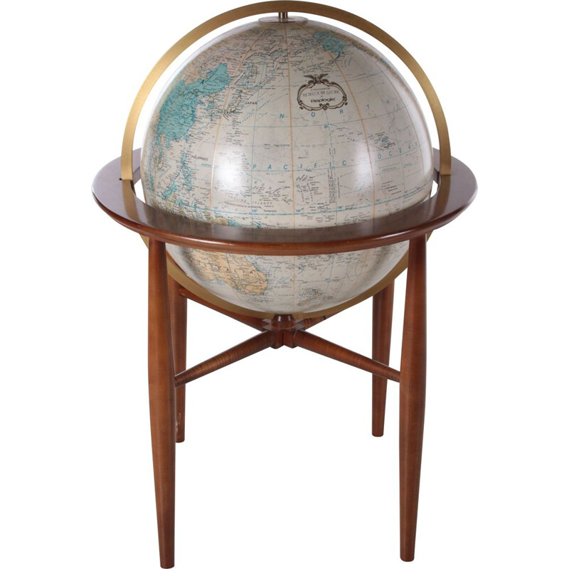Globe de replogie vintage sur base d'acajou, 1960