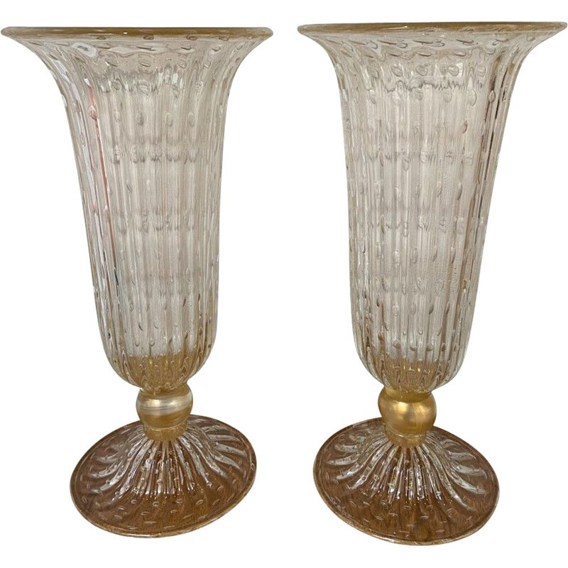 Pair of vintage Murano glass vases by Toso, 1980