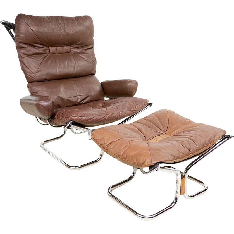 Mid century leather armchair & ottoman by Westnofa, Norway 1970