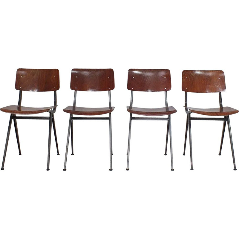 Ensemble de 4 chaises d'école vintage Marko, Hollande 1960