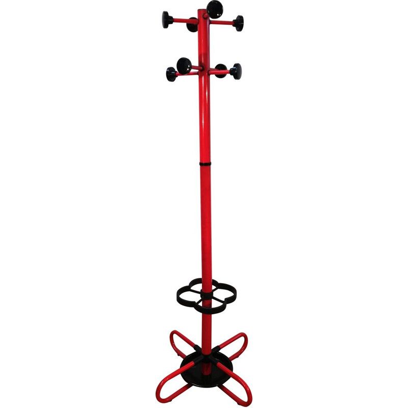 Vintage red metal coat rack