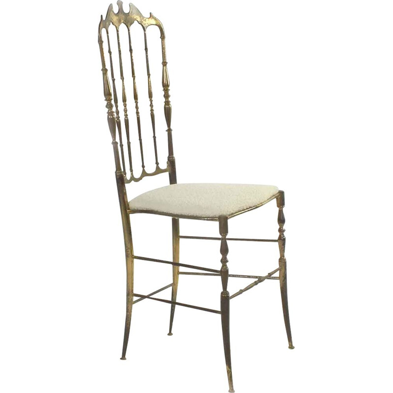 Silla chiavari vintage de respaldo alto en tela y latón