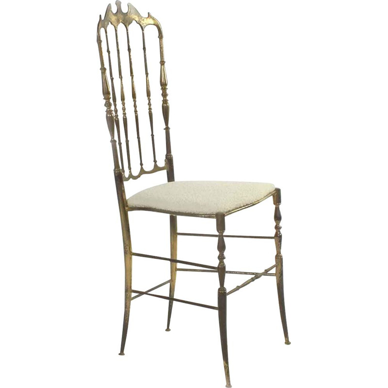 Chiavari Vintage-Stuhl mit hoher Rückenlehne aus Stoff und Messing