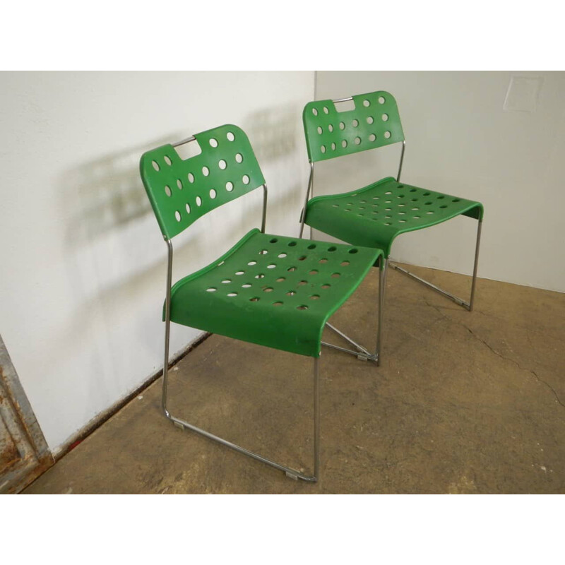 Pair of vintage green garden chairs by Rodney Kinsman for Bieffeplast