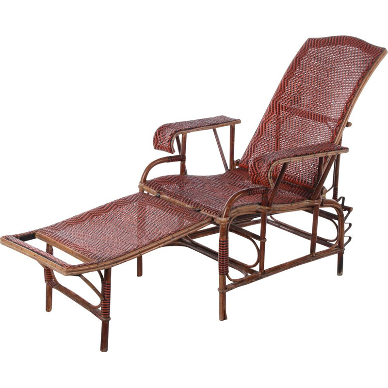 Vintage rattan and bamboo lounge chair, 1960s