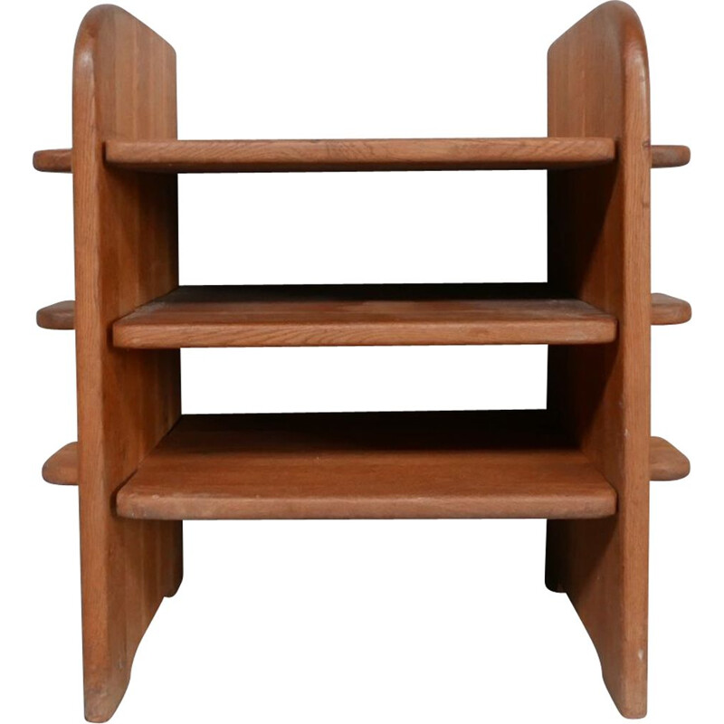 Vintage Brutalist shelf in oak, Belgium 1970