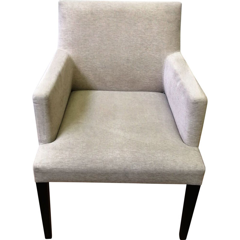 Fauteuil vintage Anna en bois massif et tissu gris