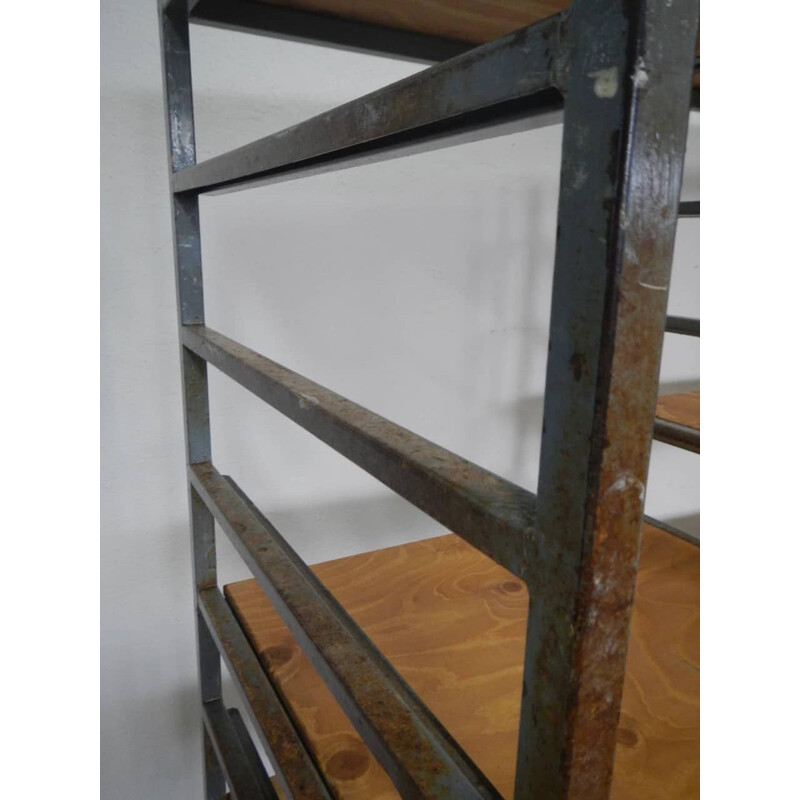 Vintage birch plywood and ceramic shelf with wheels