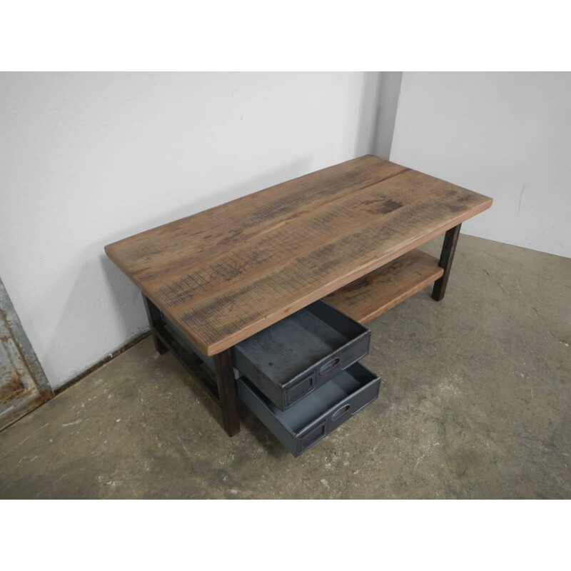 Table basse vintage en bois et fer