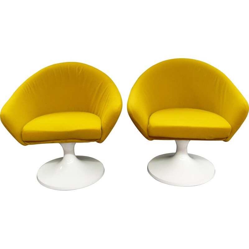 Pair of kid armchairs with mustard fabric - 1960s