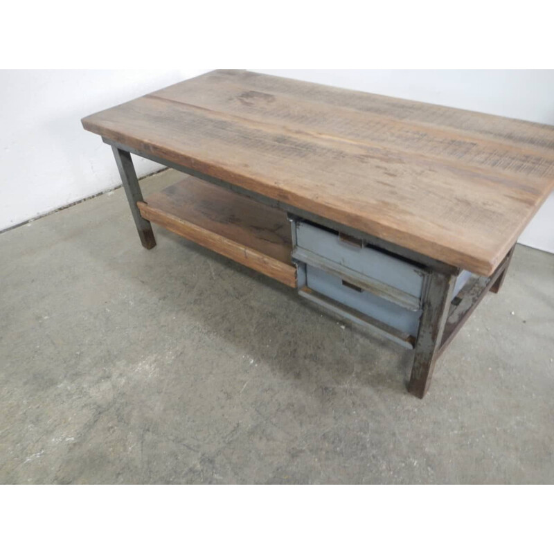 Vintage iron and wood coffee table