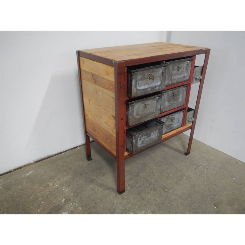 Vintage iron and wood chest of drawers, 1970s