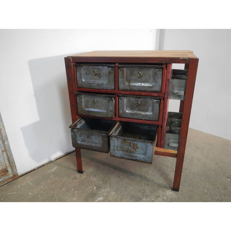 Vintage iron and wood chest of drawers, 1970s