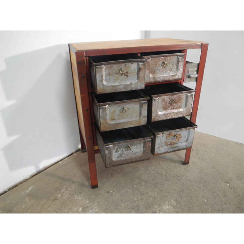 Vintage iron and wood chest of drawers, 1970s