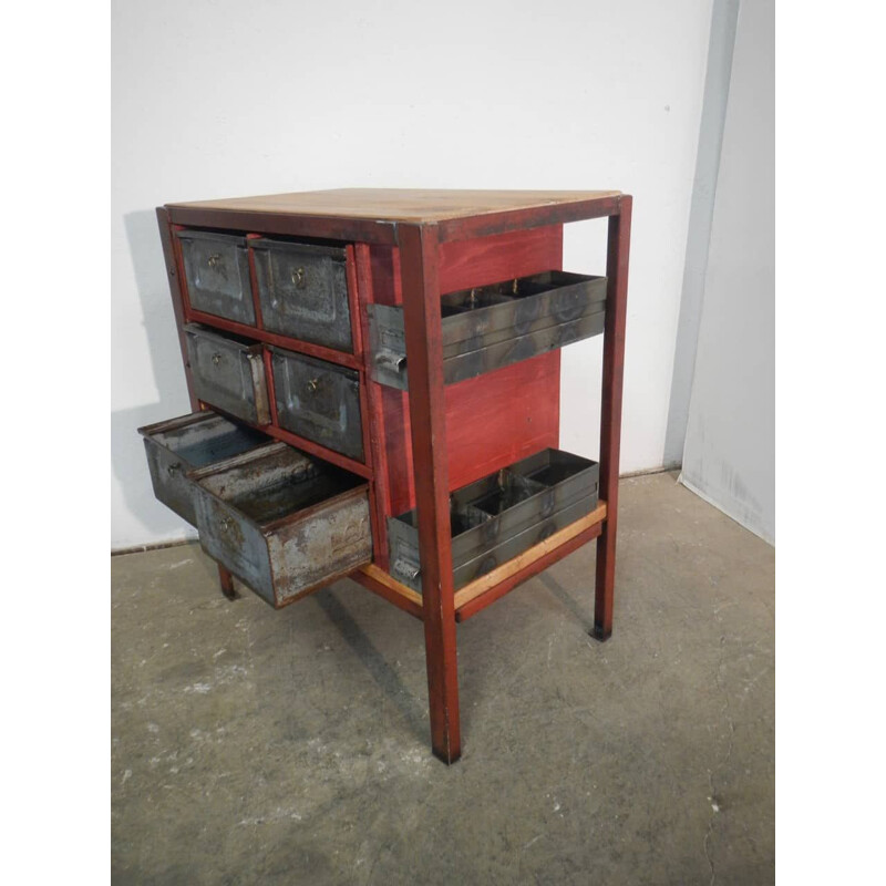 Vintage iron and wood chest of drawers, 1970s