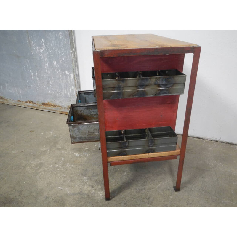 Vintage iron and wood chest of drawers, 1970s