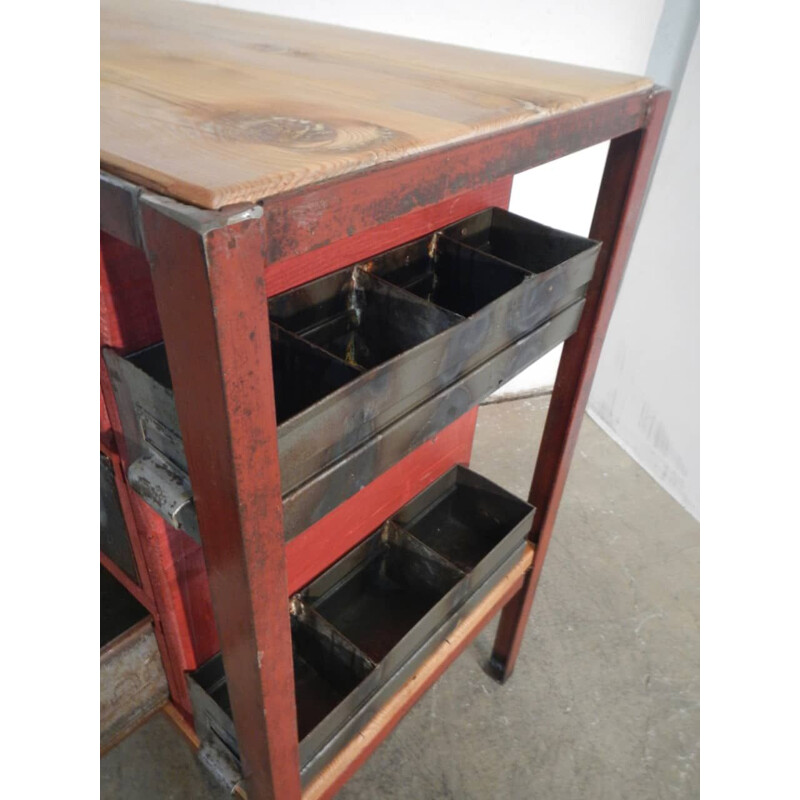 Vintage iron and wood chest of drawers, 1970s