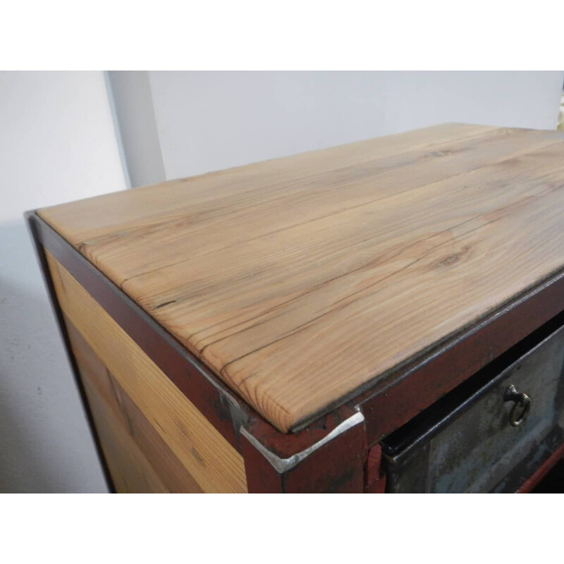 Vintage iron and wood chest of drawers, 1970s