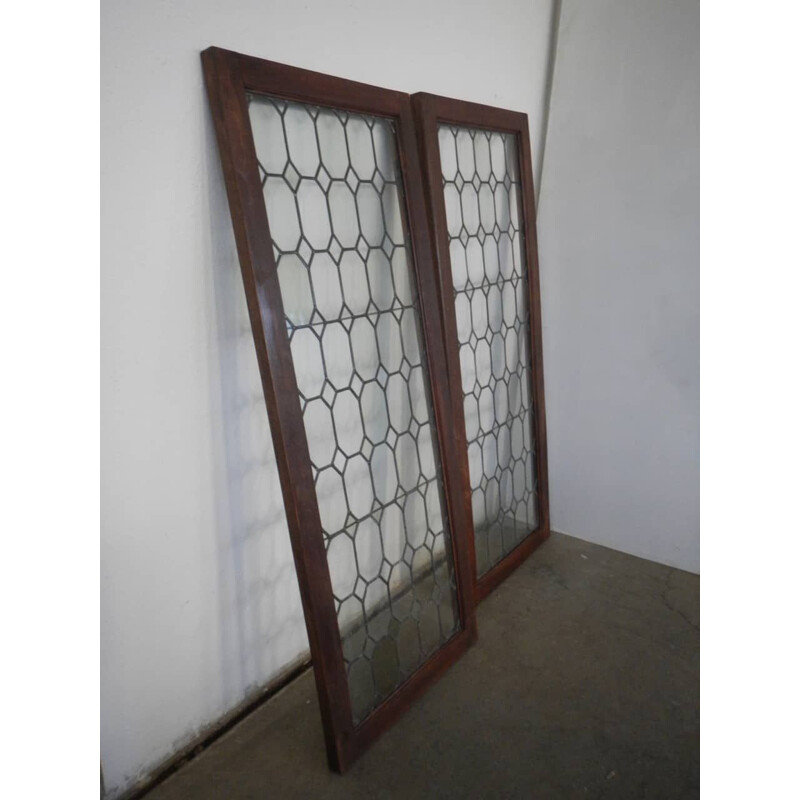Vintage-Fensterpaar aus Glas mit Zinnscheiben