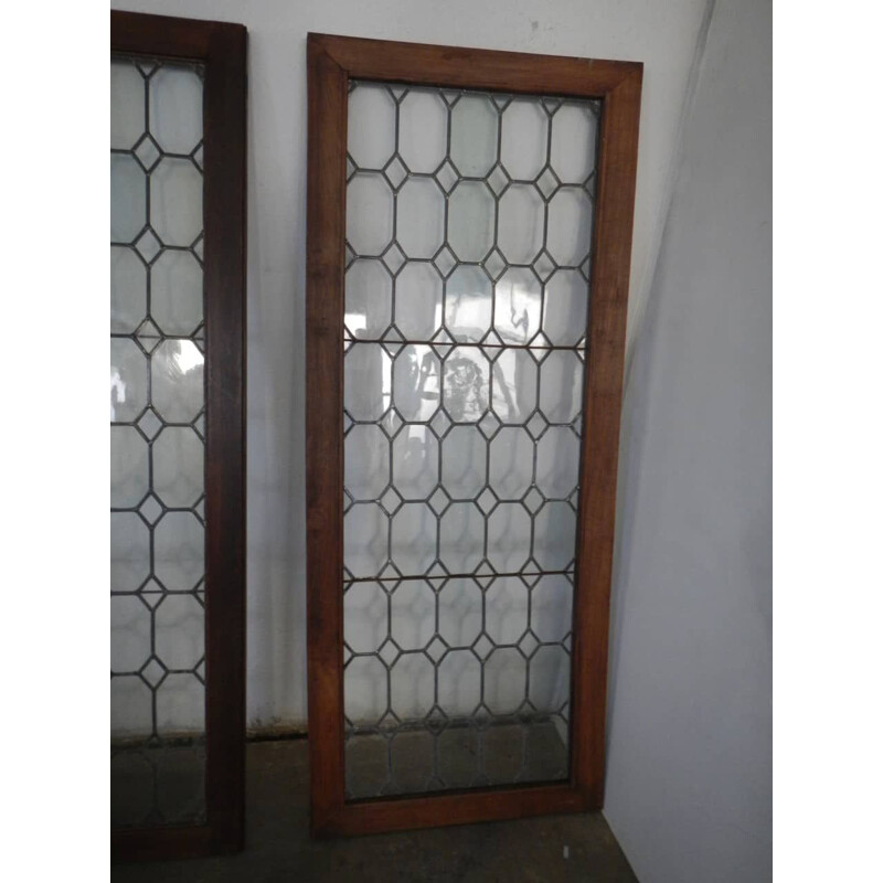Coppia di vetrate d'epoca con vetri in peltro