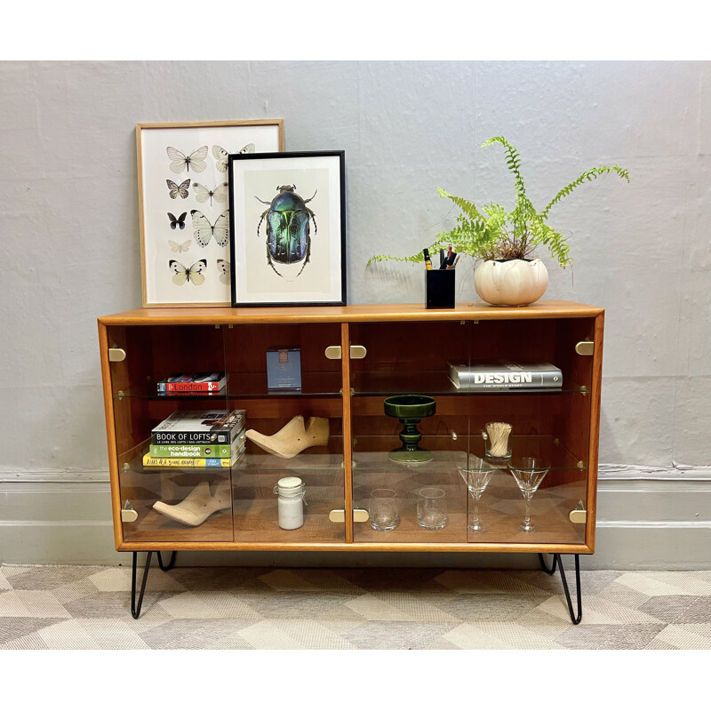 Vintage Danish teak and glass sideboard, 1970-1980s