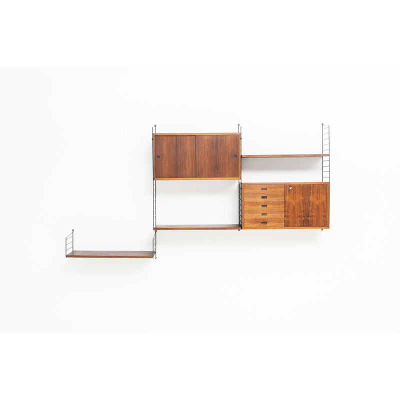 Vintage String rosewood wall system by Nisse Strinning, Sweden 1950s