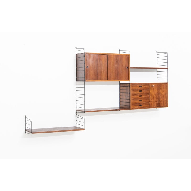 Vintage String rosewood wall system by Nisse Strinning, Sweden 1950s