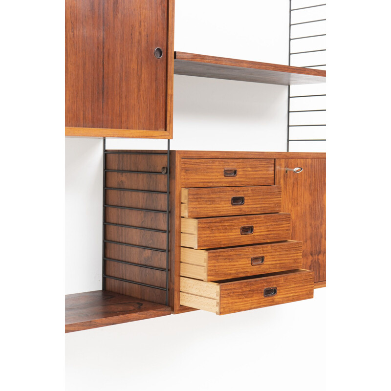 Vintage String rosewood wall system by Nisse Strinning, Sweden 1950s