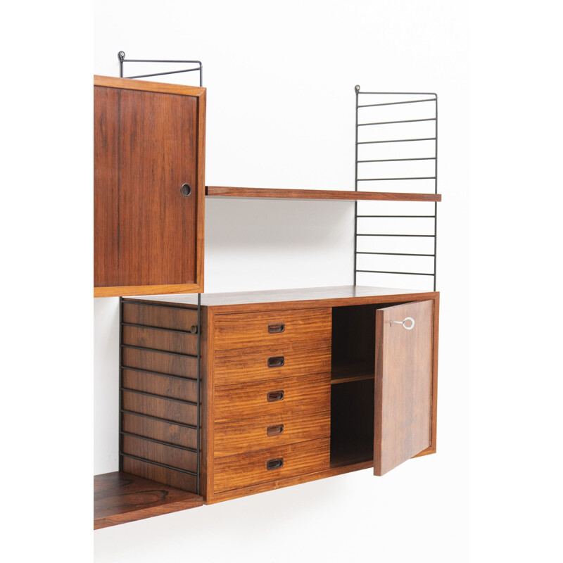 Vintage String rosewood wall system by Nisse Strinning, Sweden 1950s