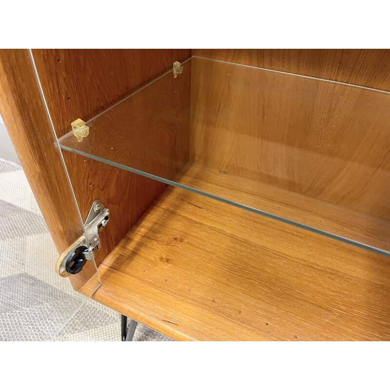 Vintage Danish teak sideboard with glass shelves and doors, 1970s