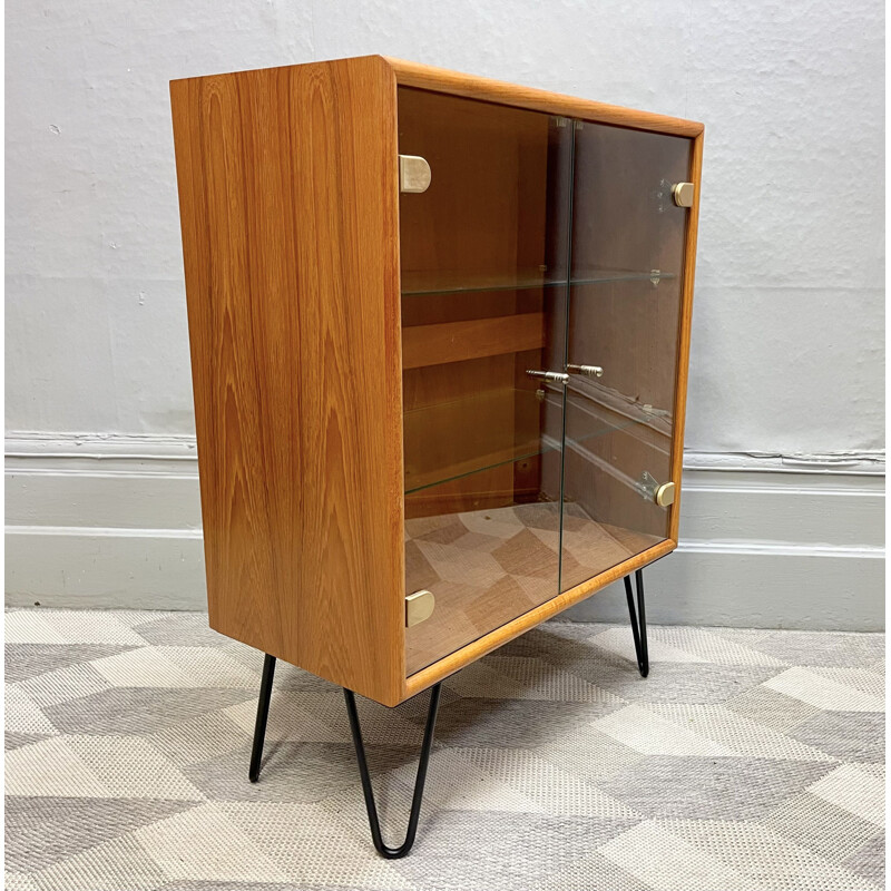 Enfilade danois vintage en teck avec étagères et portes en verre, 1970