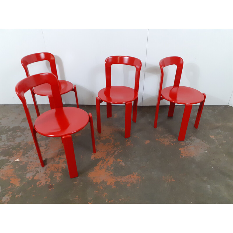 Set of 4 vintage red chairs by Bruno Rey for Dietiker