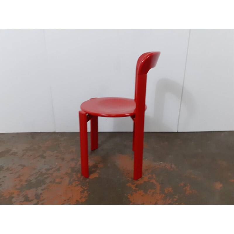 Ensemble de 4 chaises vintage rouge par Bruno Rey pour Dietiker