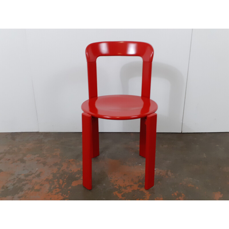 Ensemble de 4 chaises vintage rouge par Bruno Rey pour Dietiker