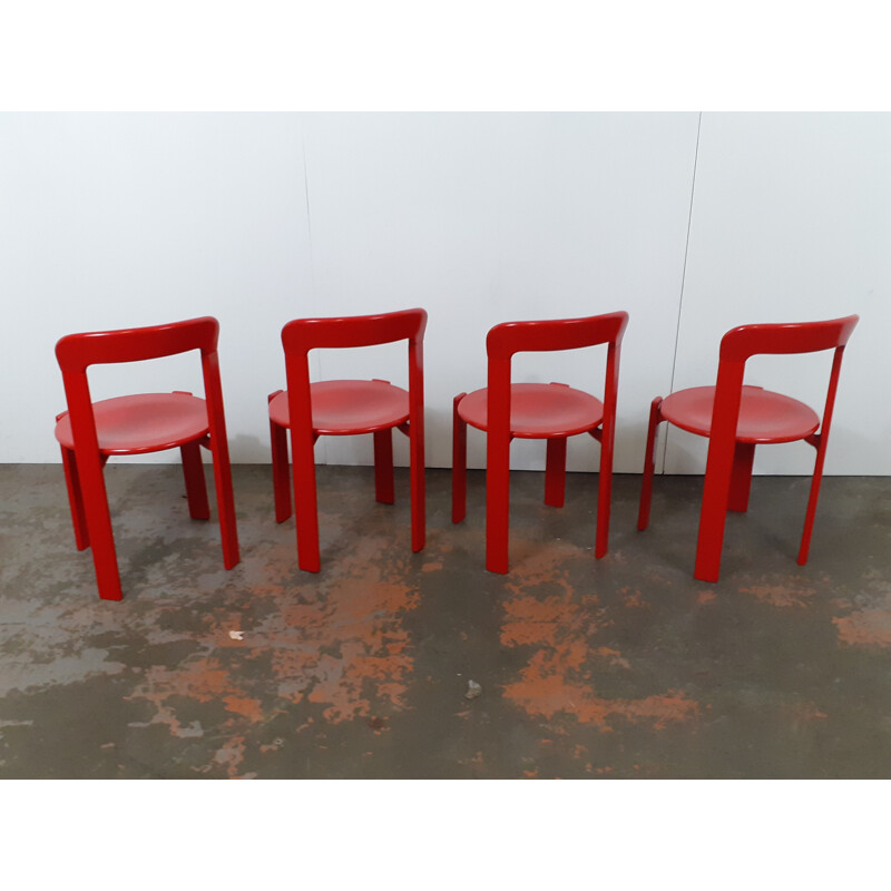 Set of 4 vintage red chairs by Bruno Rey for Dietiker