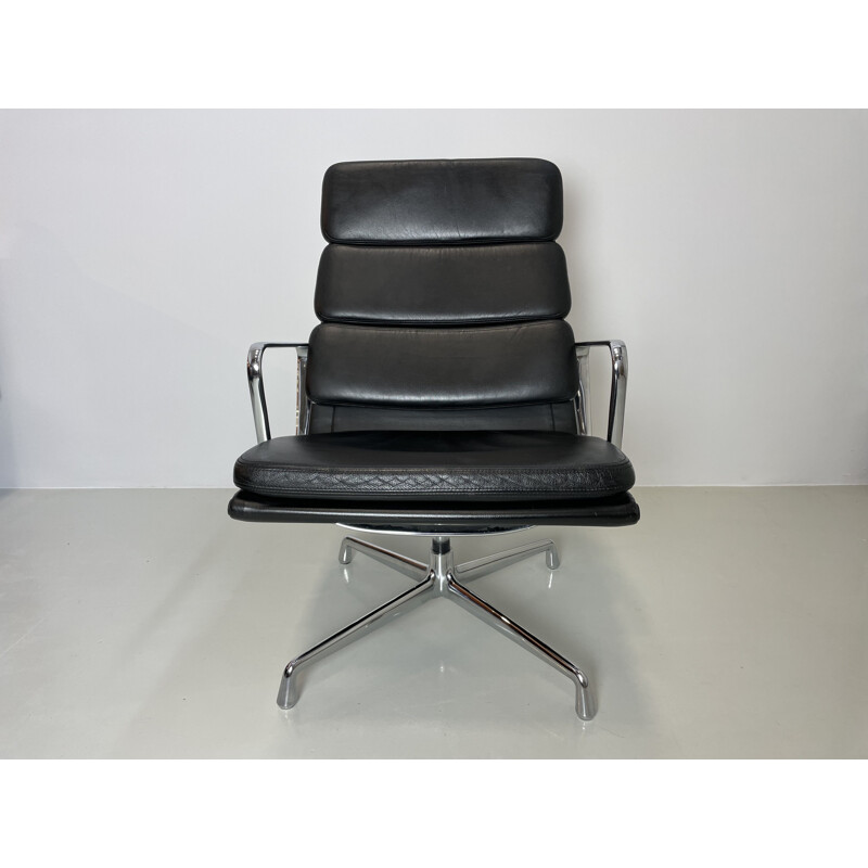 Vintage black leather armchair Softpad by Charles & Ray Eames for Vitra