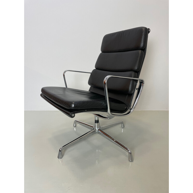 Vintage black leather armchair Softpad by Charles & Ray Eames for Vitra