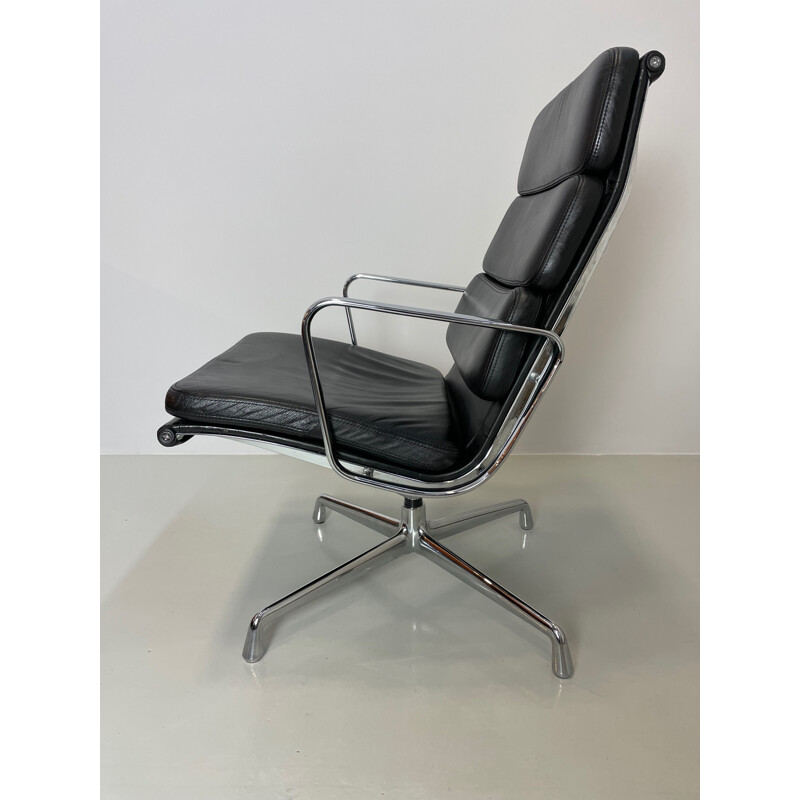 Vintage black leather armchair Softpad by Charles & Ray Eames for Vitra