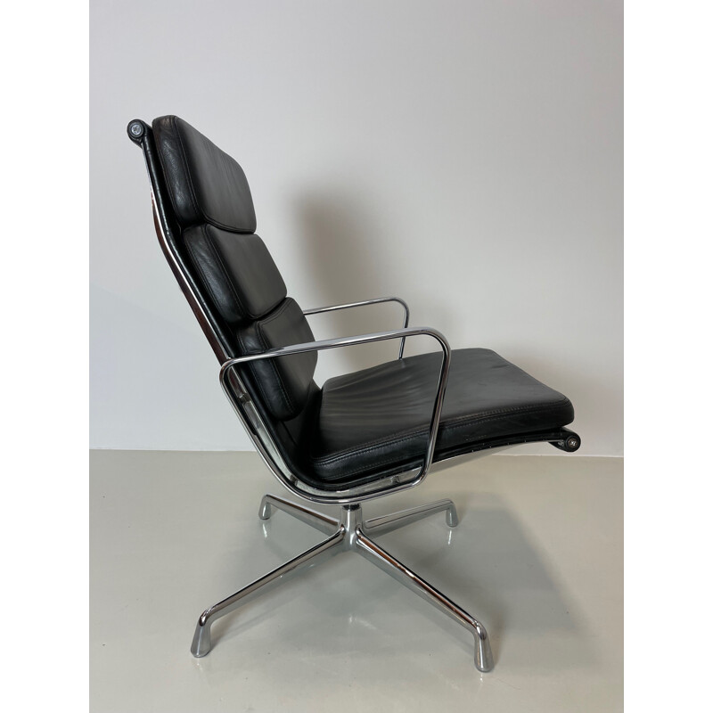 Vintage black leather armchair Softpad by Charles & Ray Eames for Vitra