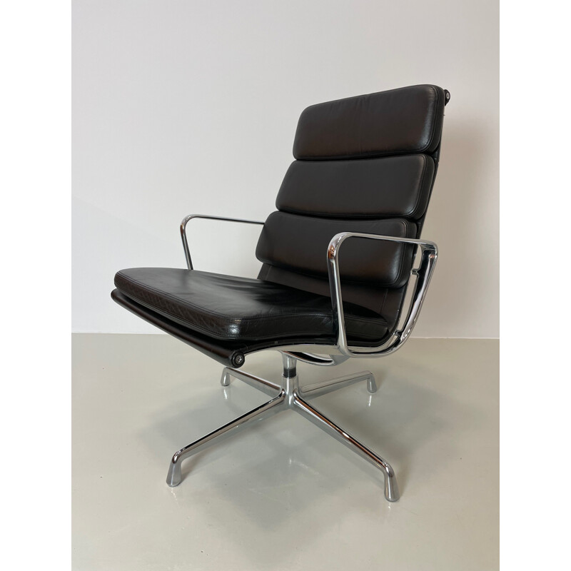 Vintage black leather armchair Softpad by Charles & Ray Eames for Vitra