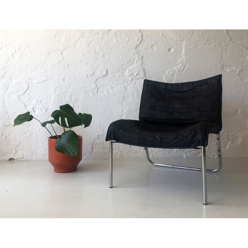 Vintage black leather armchair, 1970s