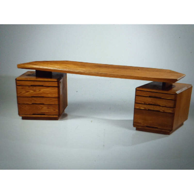 Vintage desk in solid elmwood by Pierre Chapo