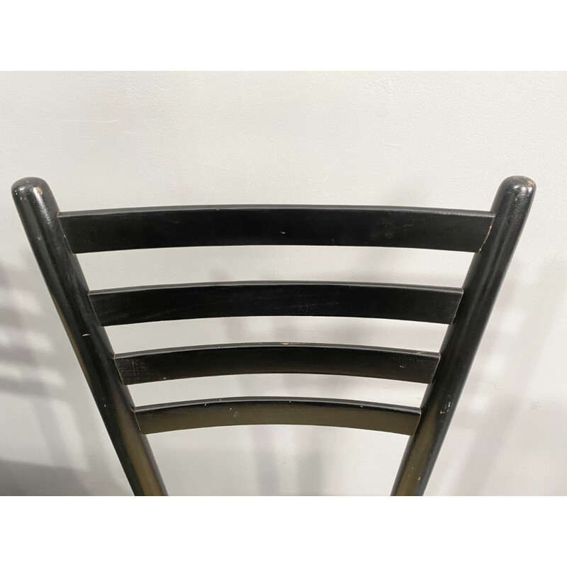 Set of 4 vintage black Spinetto chairs by Chiavari for Bast Weave, Italy 1950s