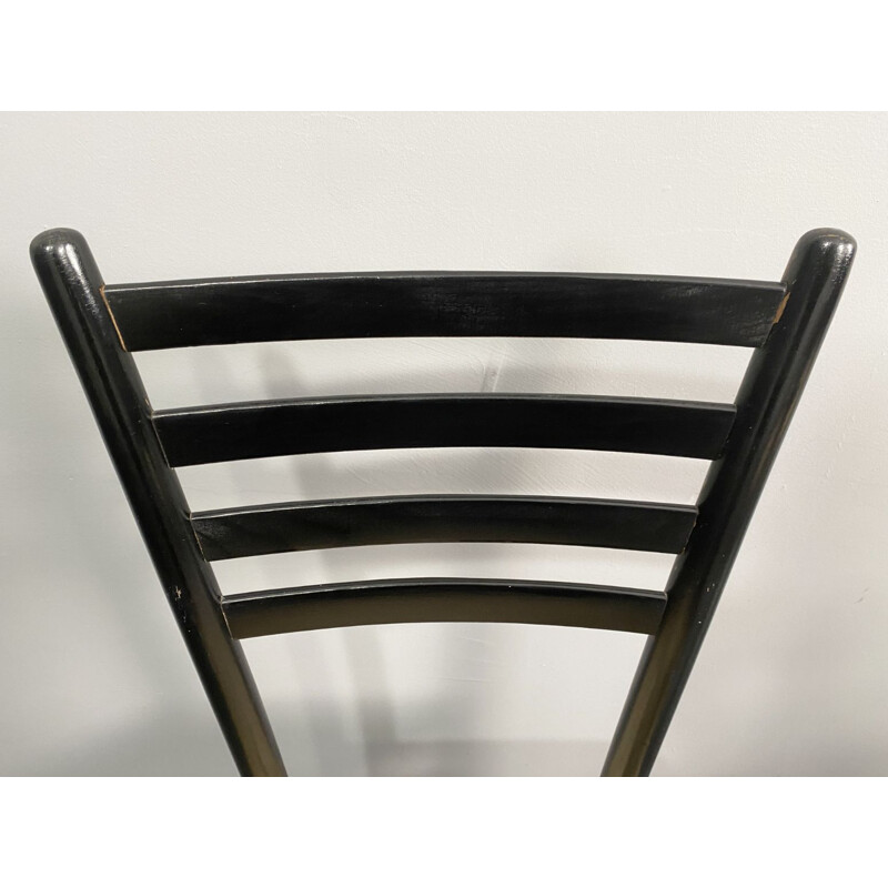 Set of 4 vintage black Spinetto chairs by Chiavari for Bast Weave, Italy 1950s