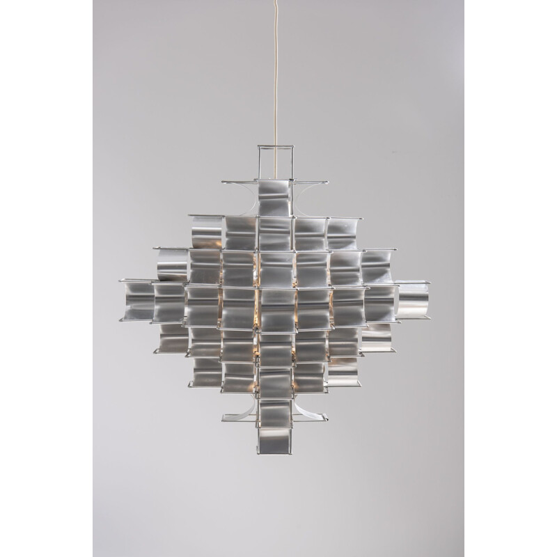 Vintage wire and aluminum leaf pendant lamp "Cassiope" by Max Sauze, 1970