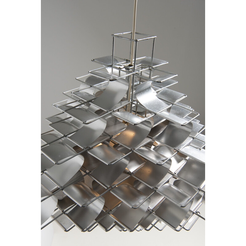 Vintage wire and aluminum leaf pendant lamp "Cassiope" by Max Sauze, 1970