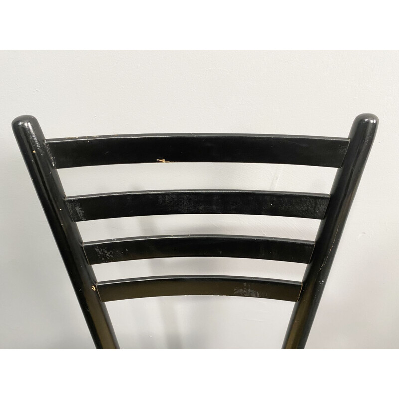 Ensemble de 4 chaises Spinetto noires vintage par Chiavari pour Bast Weave, Italie 1950