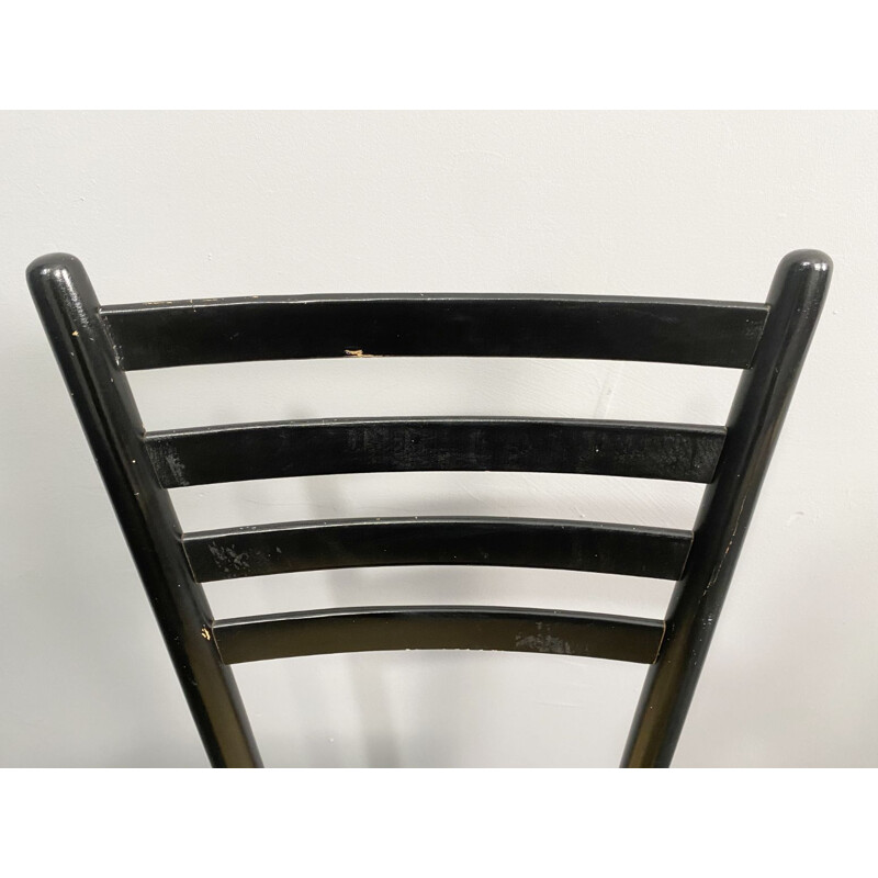 Set of 4 vintage black Spinetto chairs by Chiavari for Bast Weave, Italy 1950s