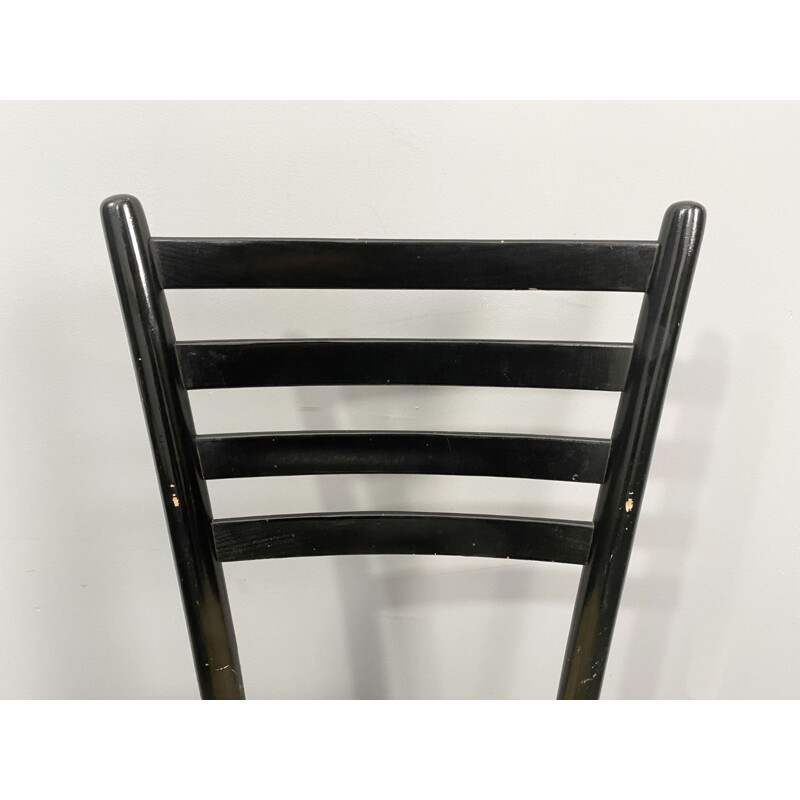 Set of 4 vintage black Spinetto chairs by Chiavari for Bast Weave, Italy 1950s