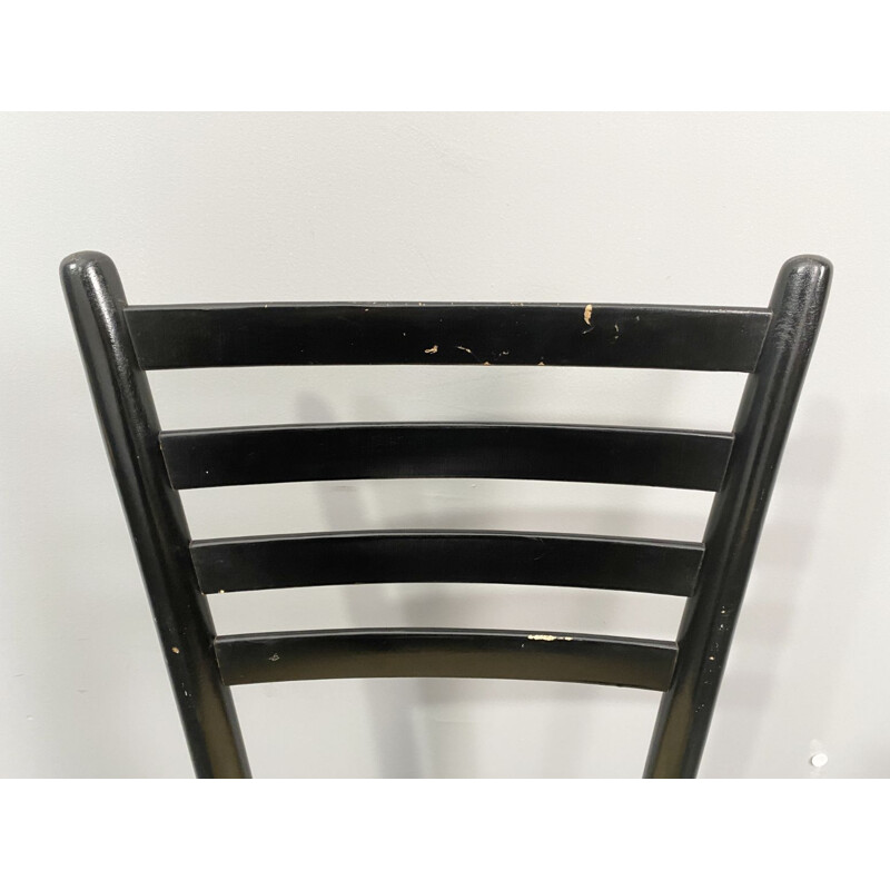 Set of 4 vintage black Spinetto chairs by Chiavari for Bast Weave, Italy 1950s